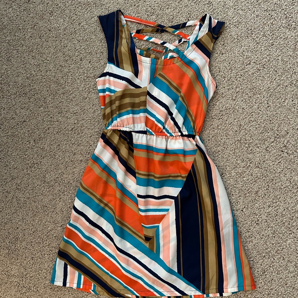 Xhilaration Multicolor Striped Sleeveless Crisscross Back Dress